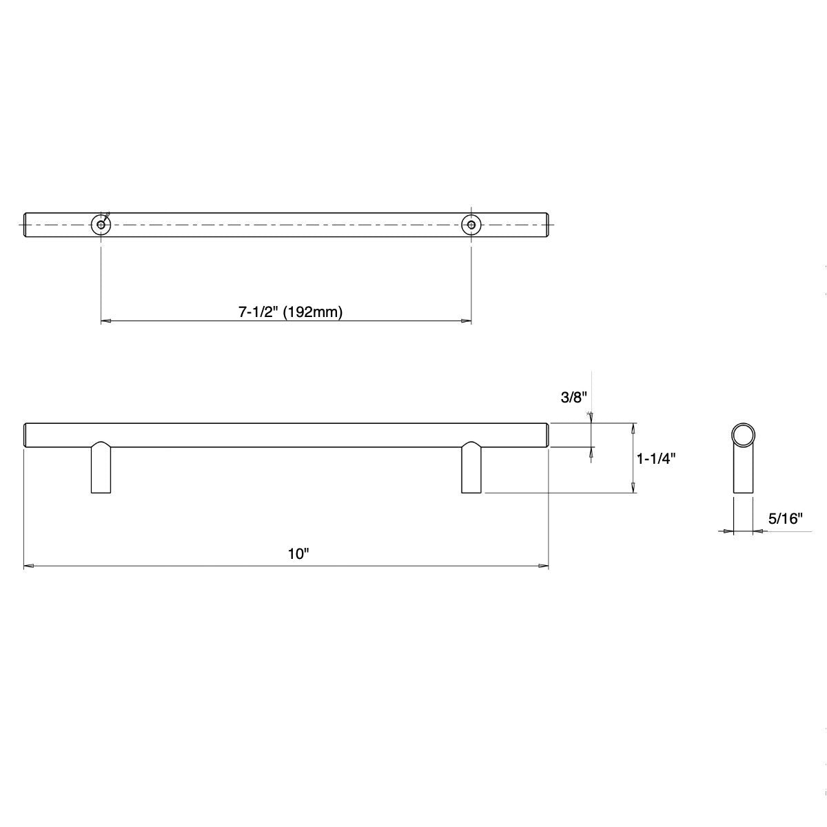 Cosmas 404-192FB Flat Black Slim Line Euro Style Bar Pull