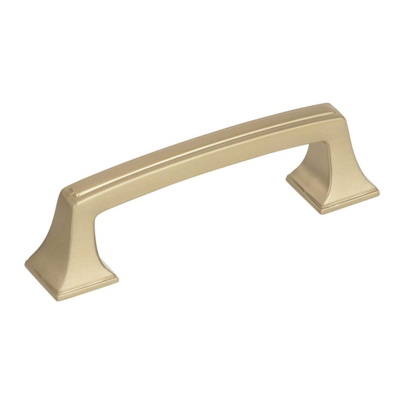 Cabinet pull in golden champagne finish with flared base and three inch hole spacing Amerock BP53030-BBZ Mulholland Golden Champagne Cabinet Pull