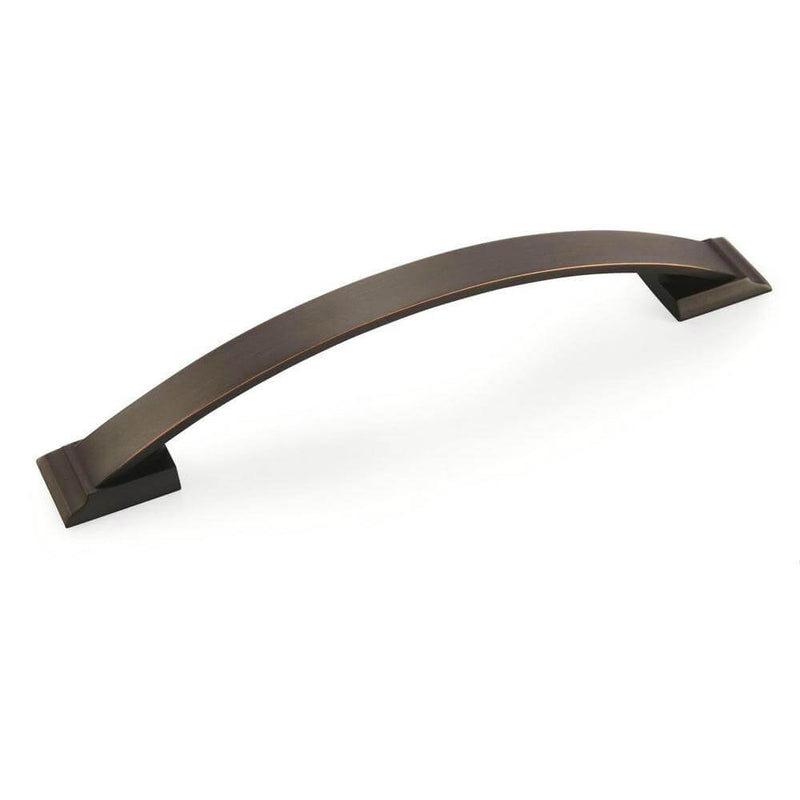 Oil rubbed bronze cabinet drawer pull with curve design and six and five sixteenths inch hole spacing Amerock Candler BP29364-ORB Oil Rubbed Bronze Cabinet Pull