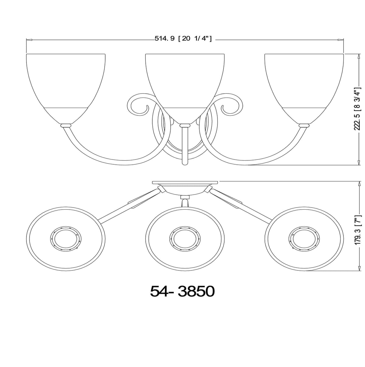 Berkshire Series Oil Rubbed Bronze 3 Light Bathroom Vanity Wall Fixture