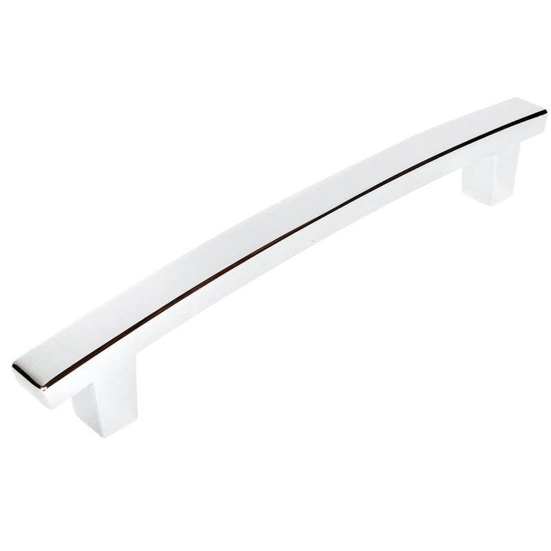 Five inch hole spacing drawer pull with subtle arch design in polished chrome finish