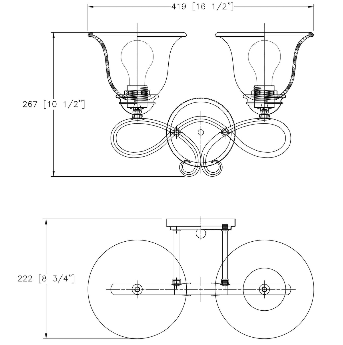 Bennington Antique Bronze 2 Light Bath/Wall Light Fixture: 16-3422