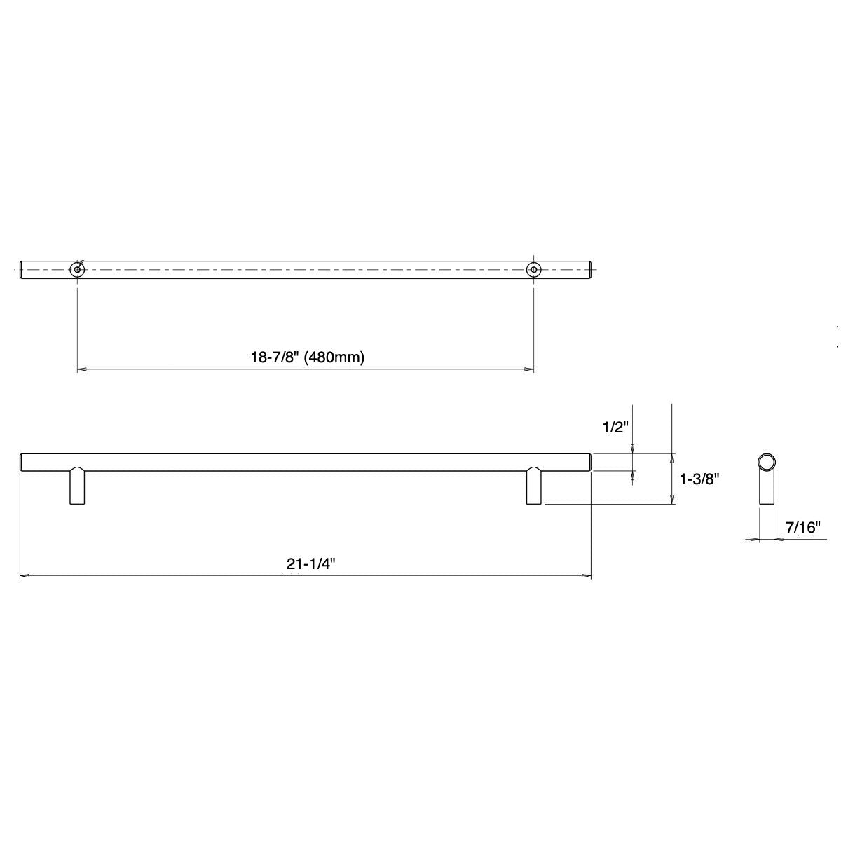 Cosmas 305-480ORB Oil Rubbed Bronze Euro Style Bar Pull