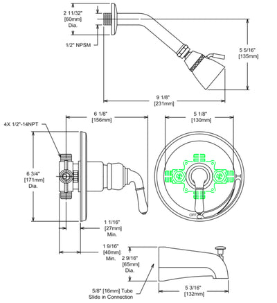 Hardware House 13-6532 Oil Rubbed Bronze Tub / Shower Combo Faucet