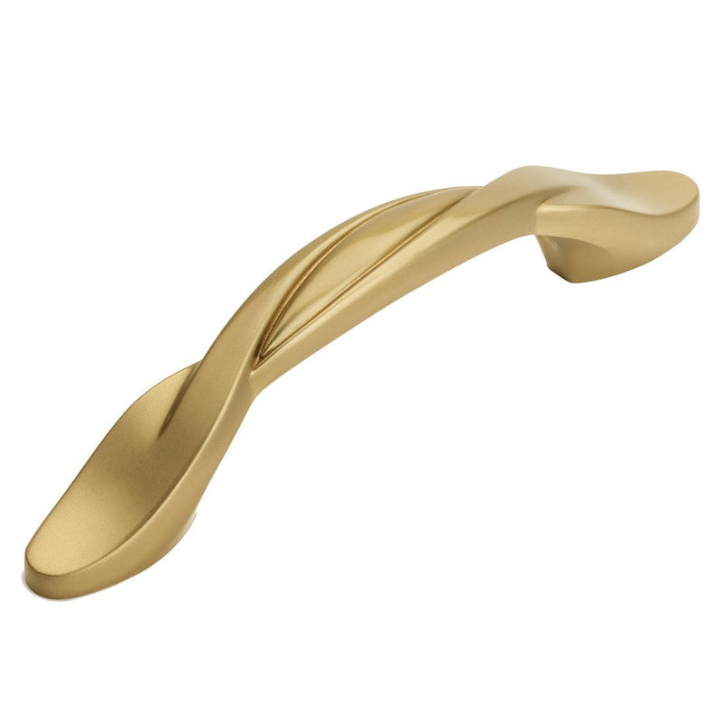 Three inch cabinet pull with twist style in gold champagne finish the twist pull is made by Cosmas 9009GC. 