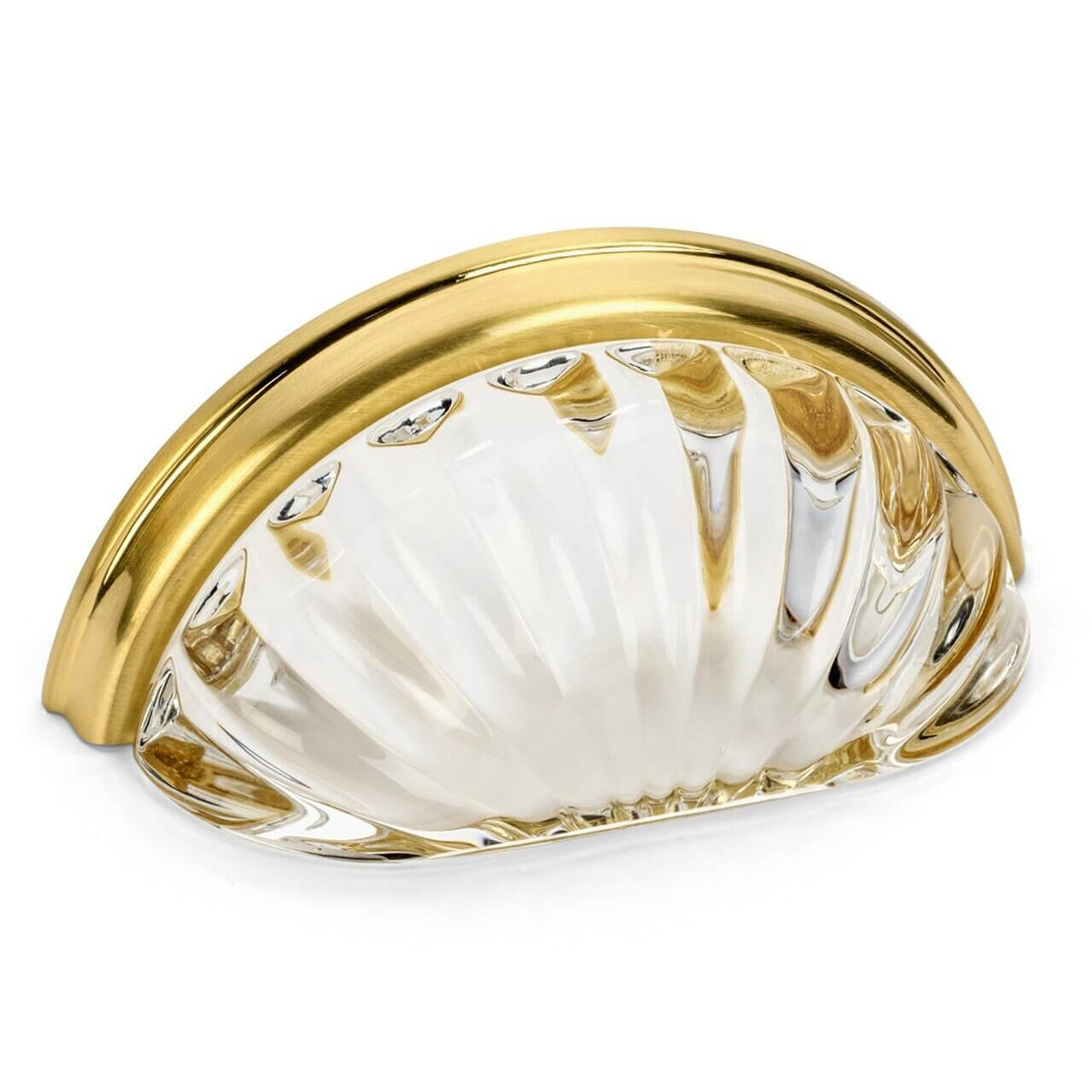 Brushed brass cabinet cup drawer pull in three inch hole spacing