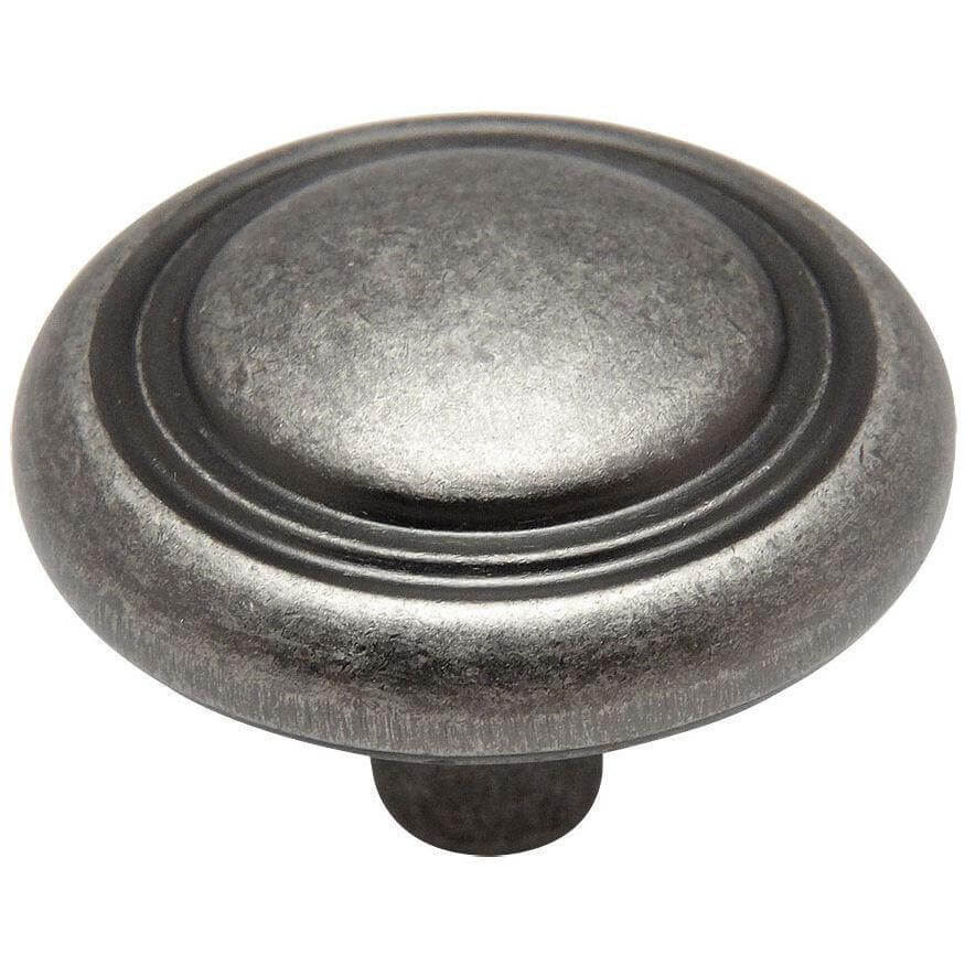 Weathered nickel cabinet drawer knob with one and a quarter inch diameter and double ring