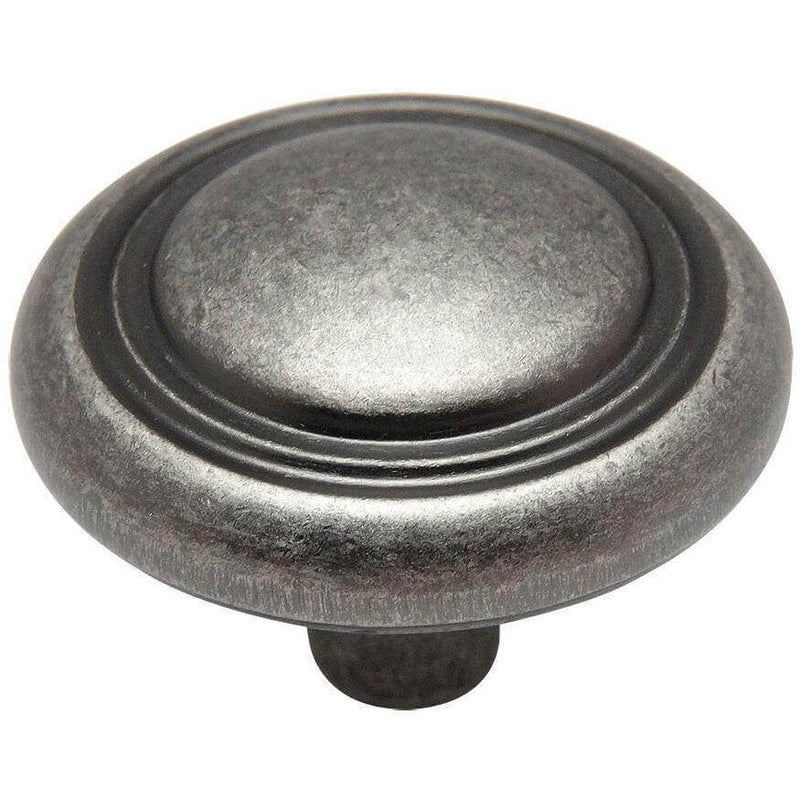 Weathered nickel cabinet drawer knob with one and a quarter inch diameter and double ring