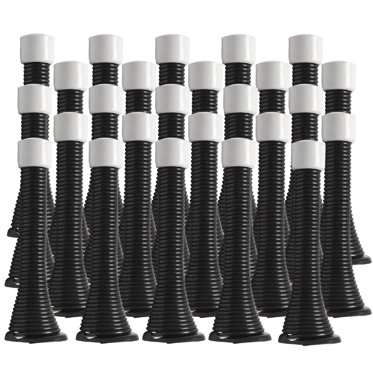 25 Pack Black Spring Baseboard Door Stop with White Rubber Tip