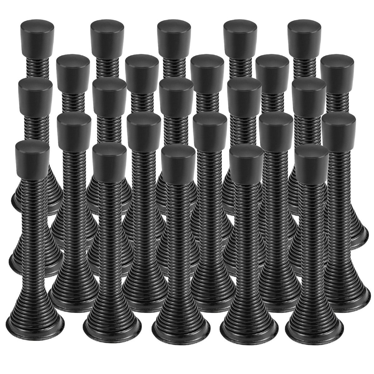 25 Pack Black Spring Baseboard Door Stop with Black Rubber Tip
