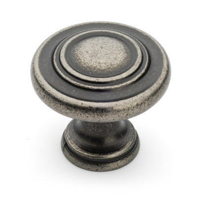 Antique nickel knob with two rings at the center and smaller size of base diameter