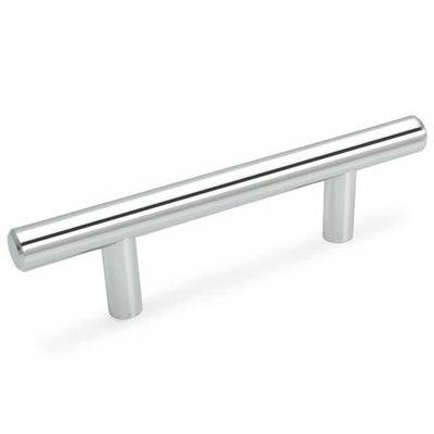 Polished chrome euro style bar pull with three inch hole spacing