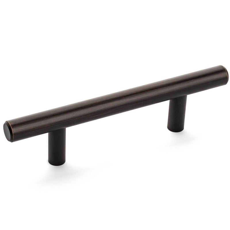 Oil rubbed bronze euro style bar pull with three inch hole spacing