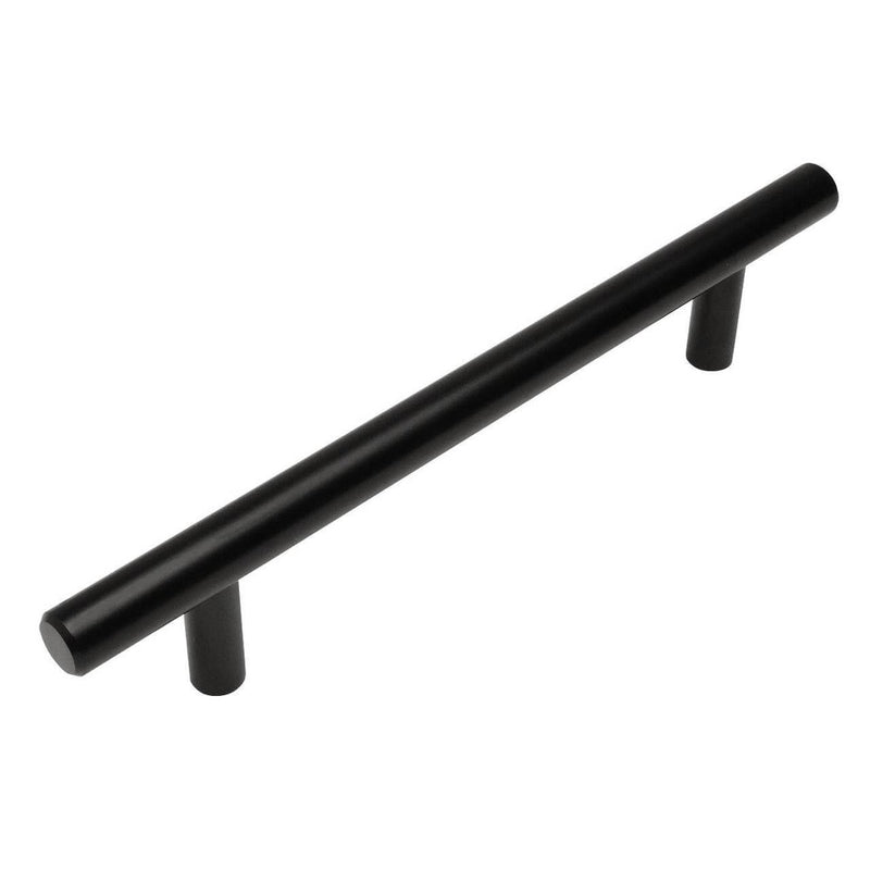 Flat black euro style bar pull with six and five sixteenths inch hole spacing. Cosmas 305-160FB flat black bar pull
