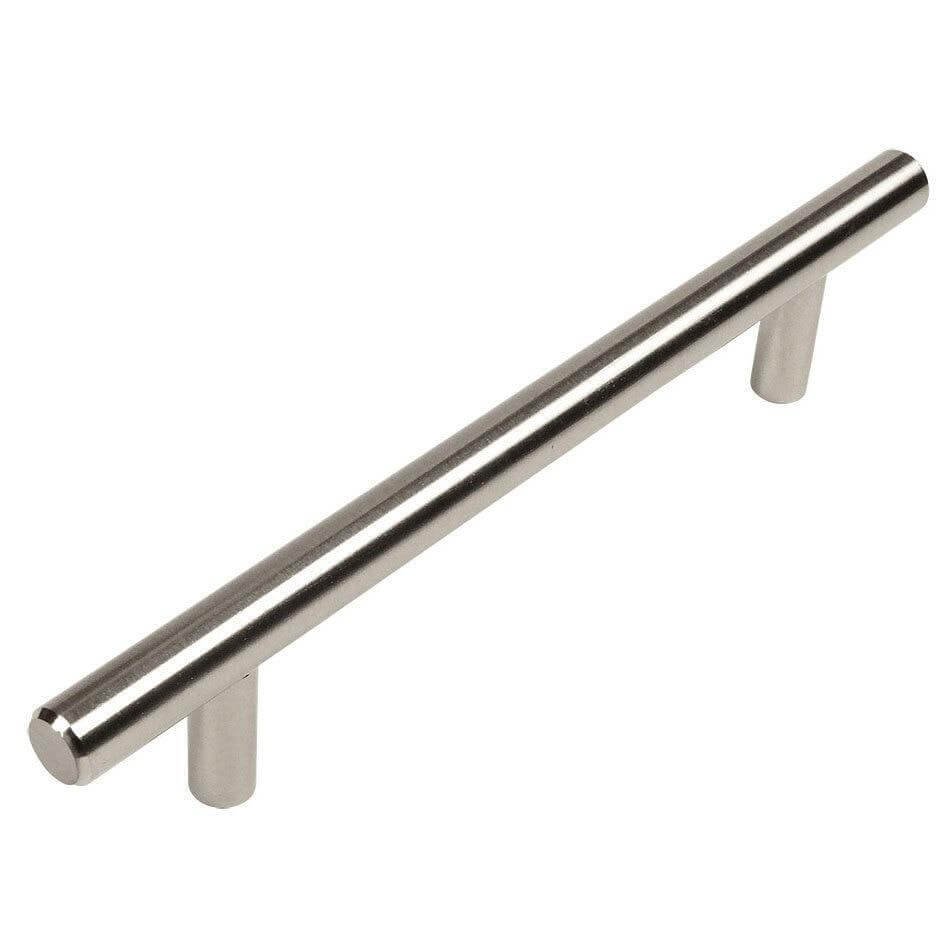 Satin nickel euro style bar pull with five inch hole spacing