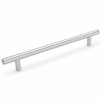 Polished chrome euro style bar pull with seven and a half inch hole spacing