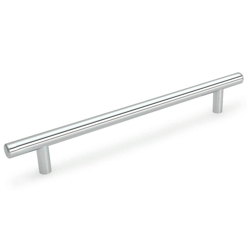 Polished chrome euro style bar pull with eight and seven eighths inch hole spacing