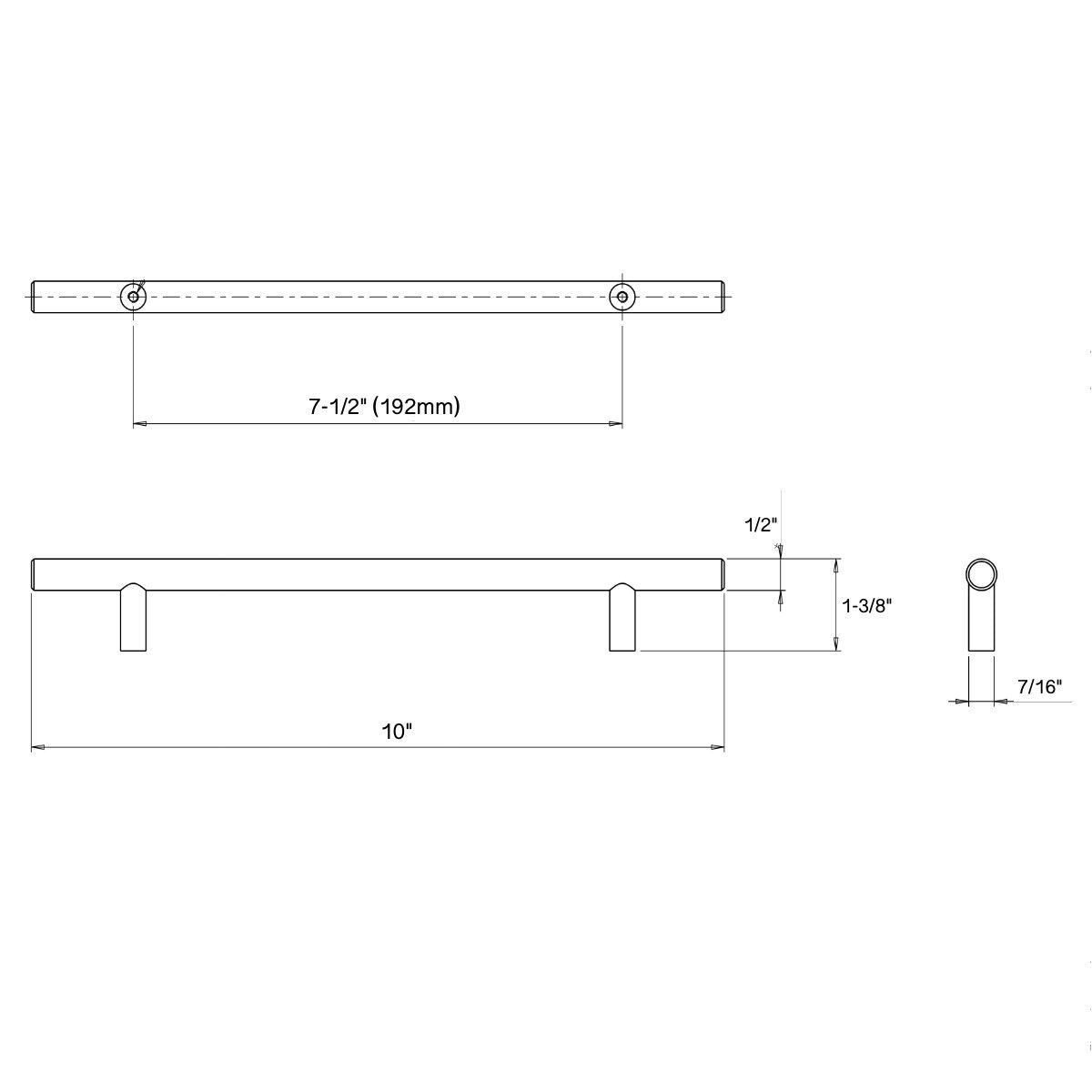Cosmas 305-192ORB Oil Rubbed Bronze Euro Style Bar Pull schematic diagram