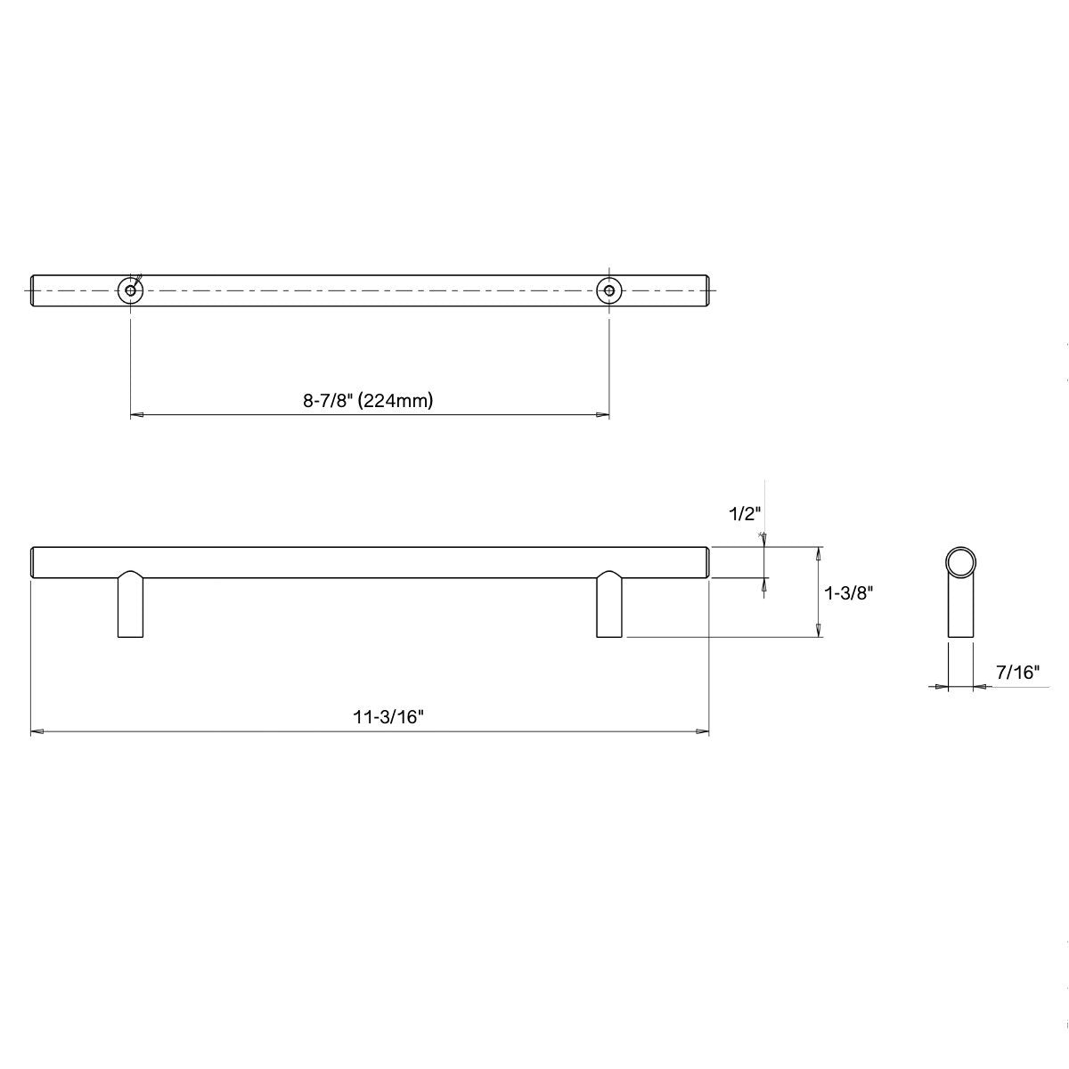 Cosmas 305-224FB Flat Black Euro Style Bar Pull
