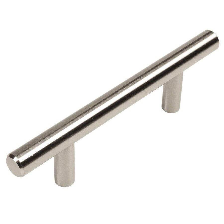 Satin nickel euro style bar pull with three and a half inch hole spacing