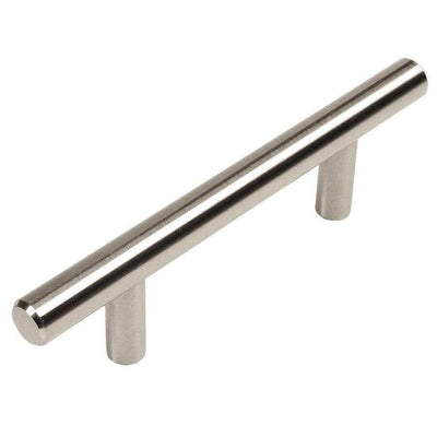 Satin nickel euro style bar pull with three and a half inch hole spacing