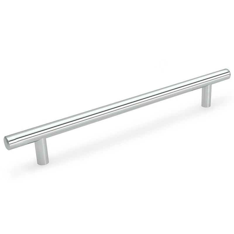 Polished chrome euro style bar pull with twelve and five eighths inch hole spacing