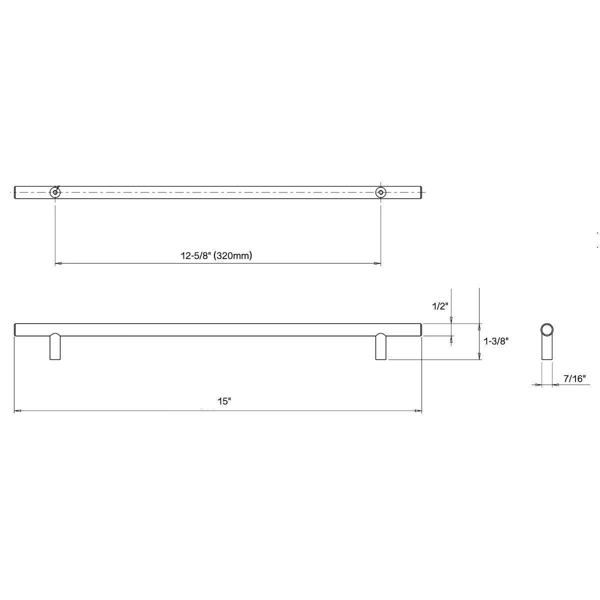 Cosmas 305-320BB Brushed Brass Euro Style Bar Pull schematic