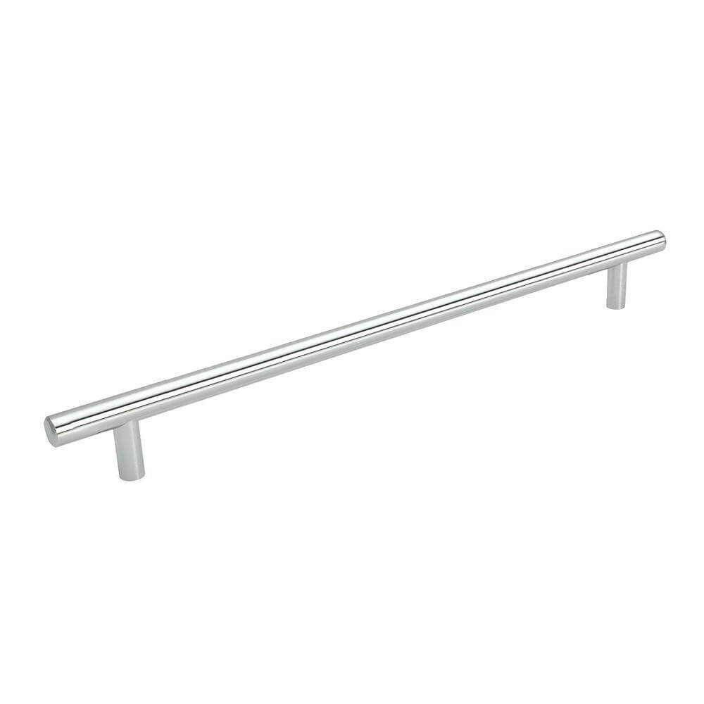 Polished chrome euro style bar pull with twenty six and a half inch hole spacing