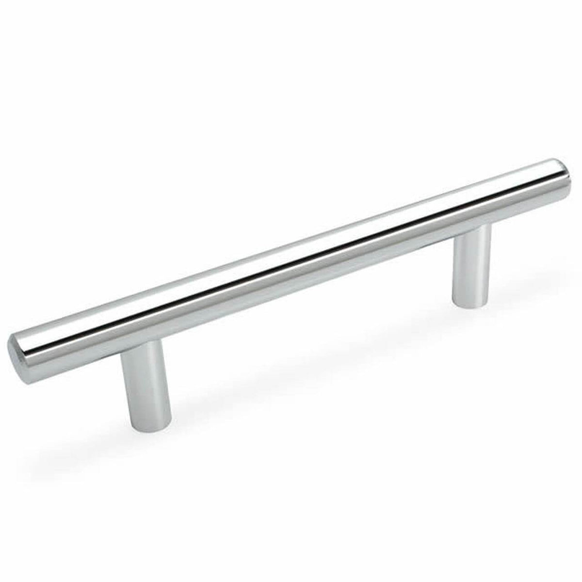 Polished chrome euro style bar pull with three and a half inch hole spacing