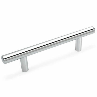 Polished chrome euro style bar pull with three and a half inch hole spacing