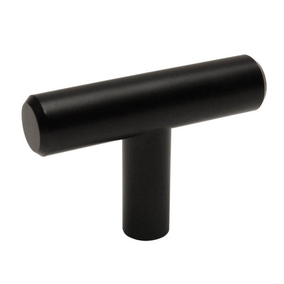 Drawer t knob in flat black finish with euro style and two inch length