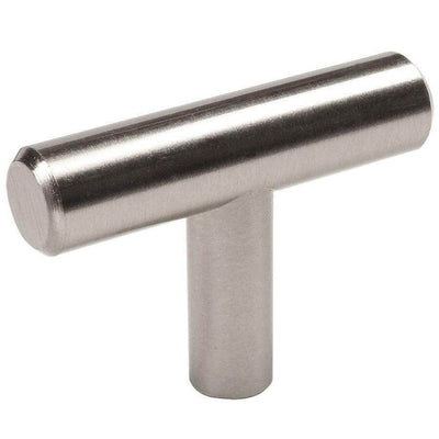 Satin nickel euro style t bar knob with beveled edges and two inch length