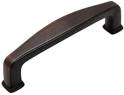 Cabinet pull with a wide shape in the middle in oil rubbed bronze finish