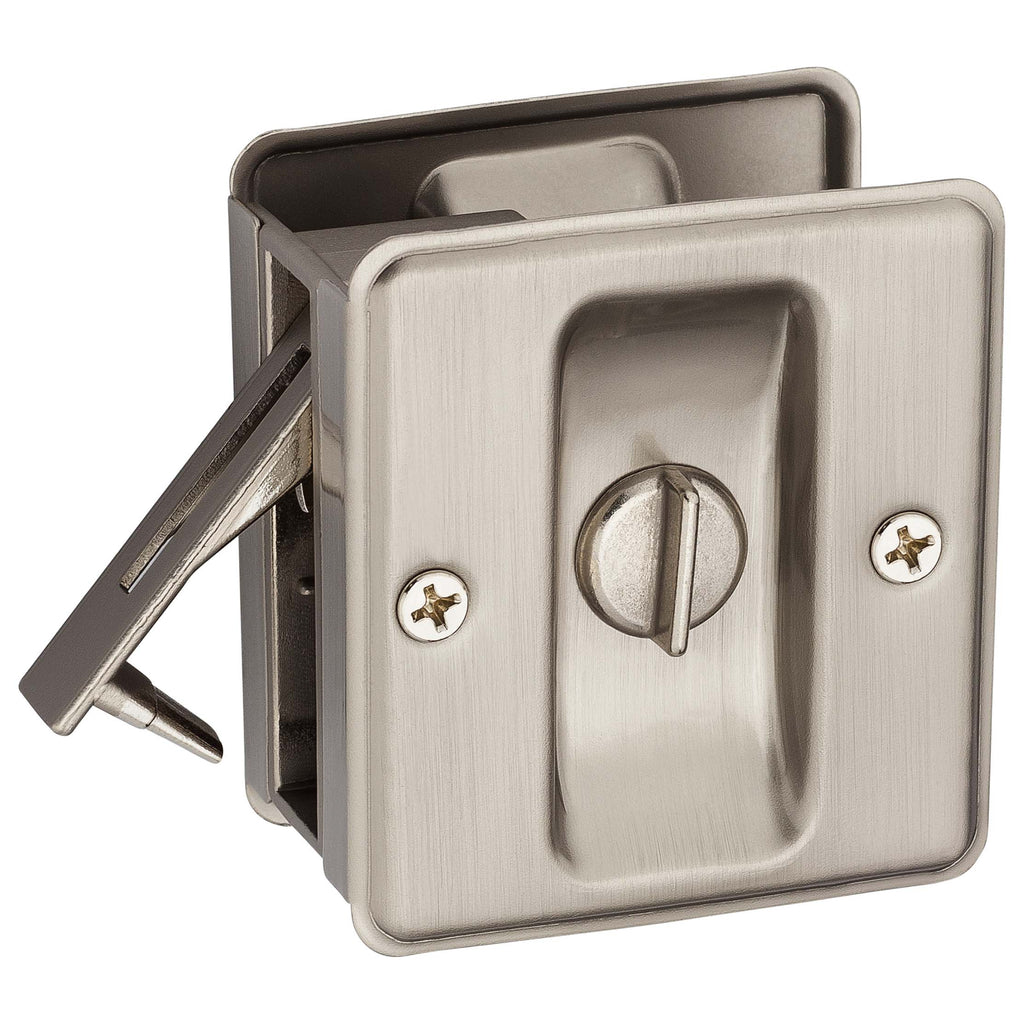 Satin nickel privacy pocket door latch