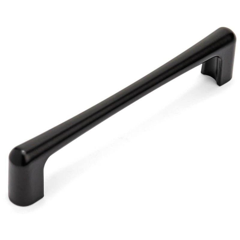 Ninety degrees corners cabinet pull in flat black finish with five inch hole spacing 