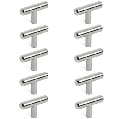 Diversa Brushed Satin Nickel Euro Style T-Bar Cabinet Knob - 10 PACK