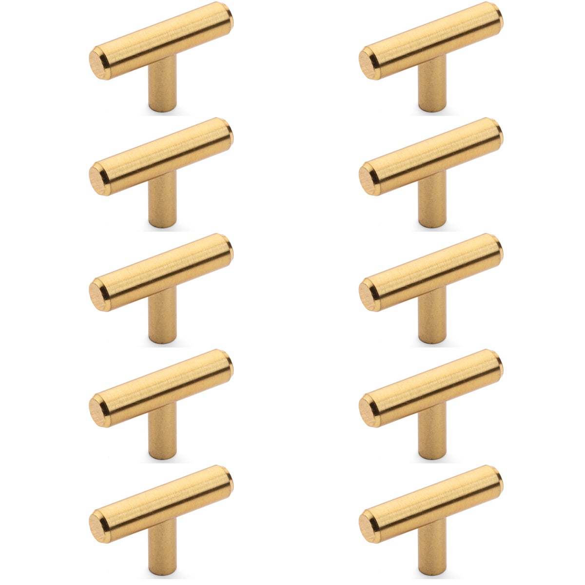 Diversa Brushed Brass Euro Style T-Bar Cabinet Knob - 10 PACK