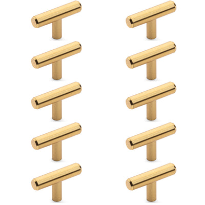 Diversa Brushed Brass Euro Style T-Bar Cabinet Knob - 10 PACK
