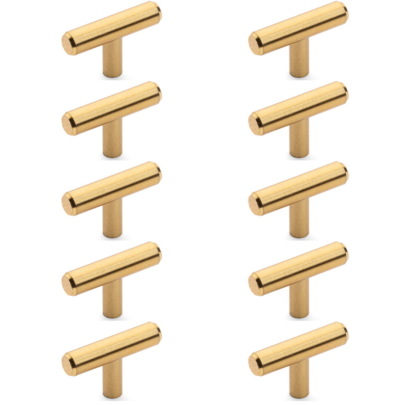 Diversa Brushed Brass Euro Style T-Bar Cabinet Knob - 10 PACK