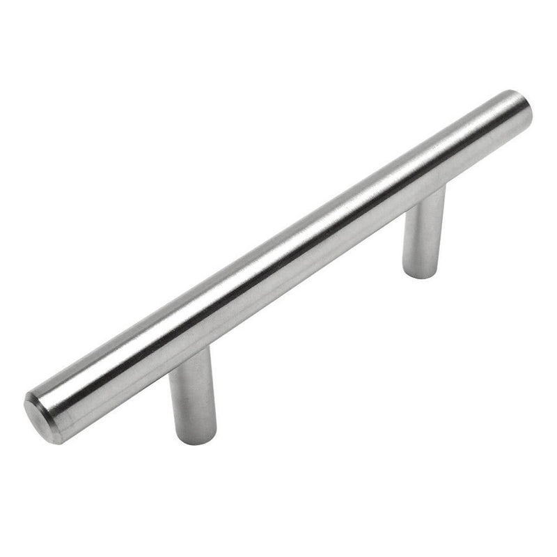 Stainless steel slim line euro style bar pull with two and a half inch hole spacing