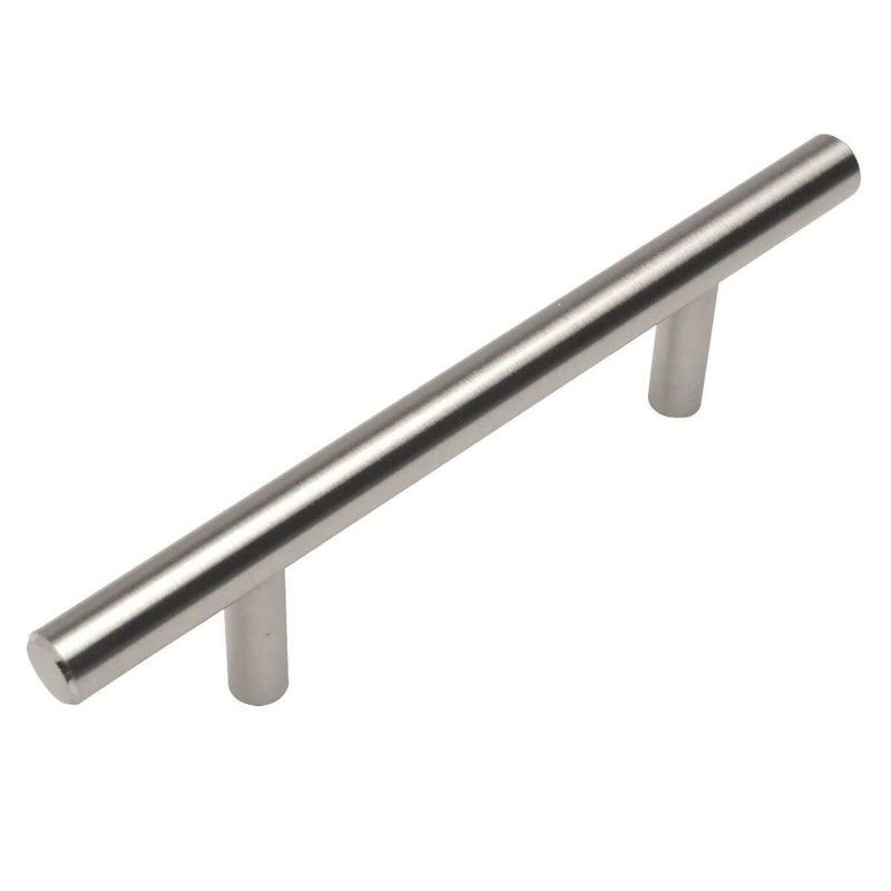 Satin nickel slim line euro style bar pull with two and a half inch hole spacing