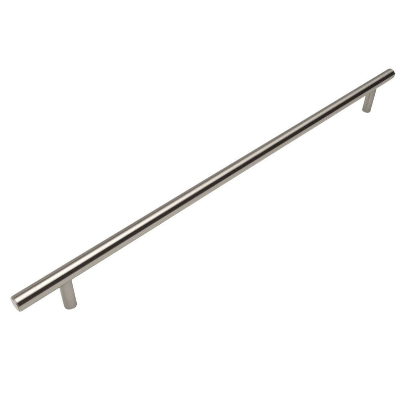 Satin nickel slim line euro style bar pull with twelve and five eighths inch hole spacing