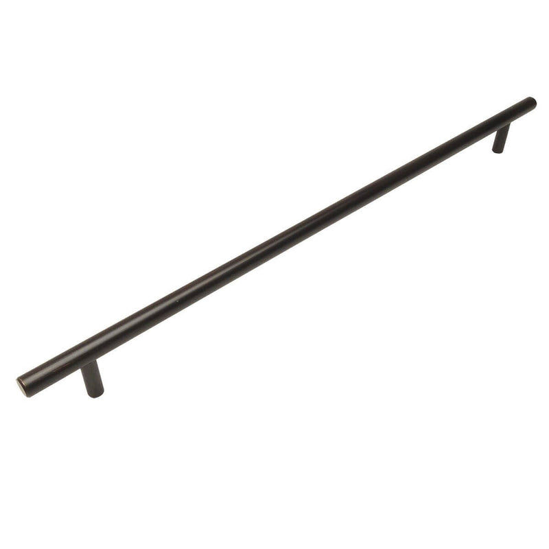 Oil rubbed bronze slim line euro style bar pull with twenty six and a half inch hole spacing