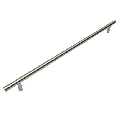 Satin nickel slim line euro style bar pull with twenty six and a half inch hole spacing