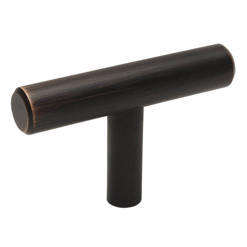 T bar knob in oil rubbed bronze finish with euro style and two inch length