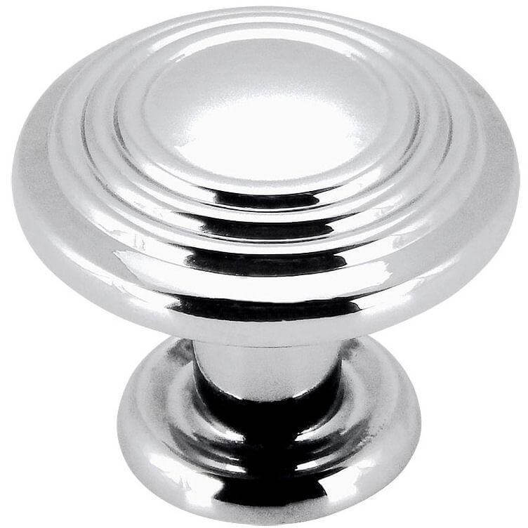 Cabinet knob in polished chrome finish with three and raised rings