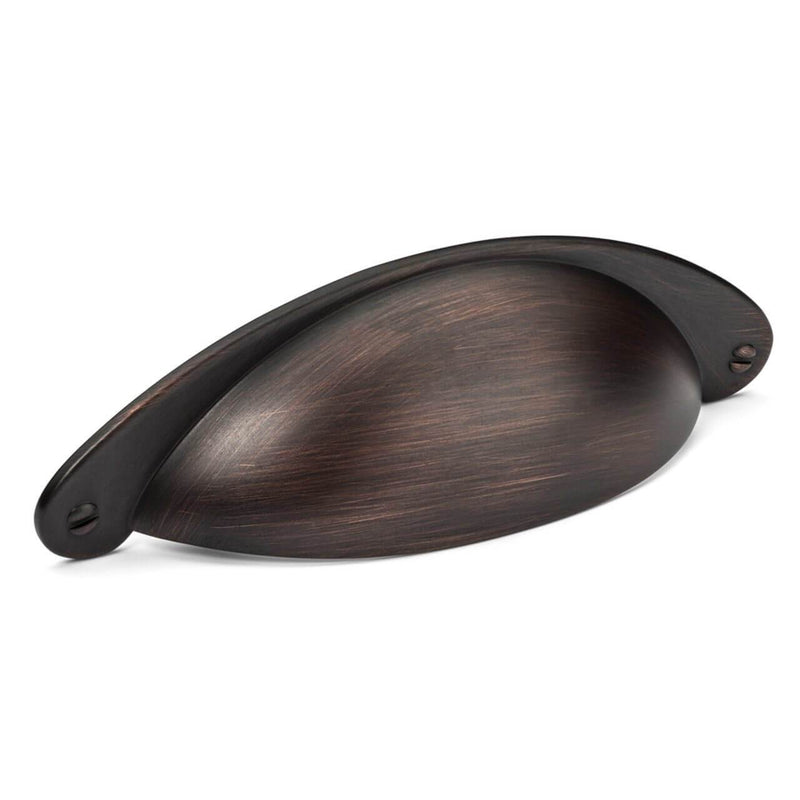 Oil rubbed bronze cabinet cup pull with two and a half inch hole spacing