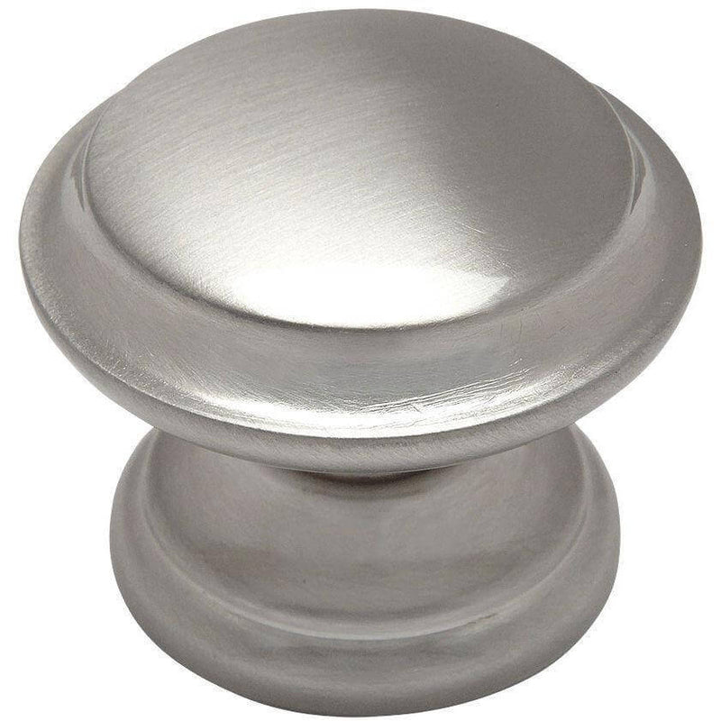 Cabinet drawer knob in satin nickel finish with raised centre