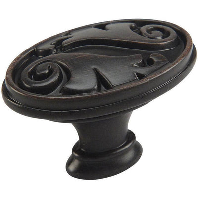 Oil rubbed bronze with floral engraving on the face and one and five eighths inch length