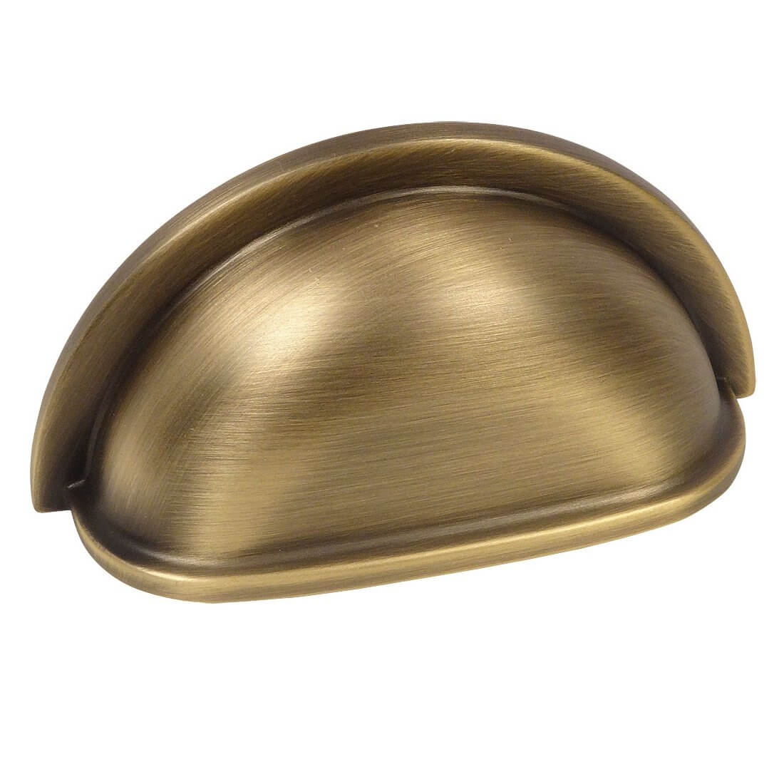 Three inch hole spacing cabinet cup pull in brushed antique brass finish